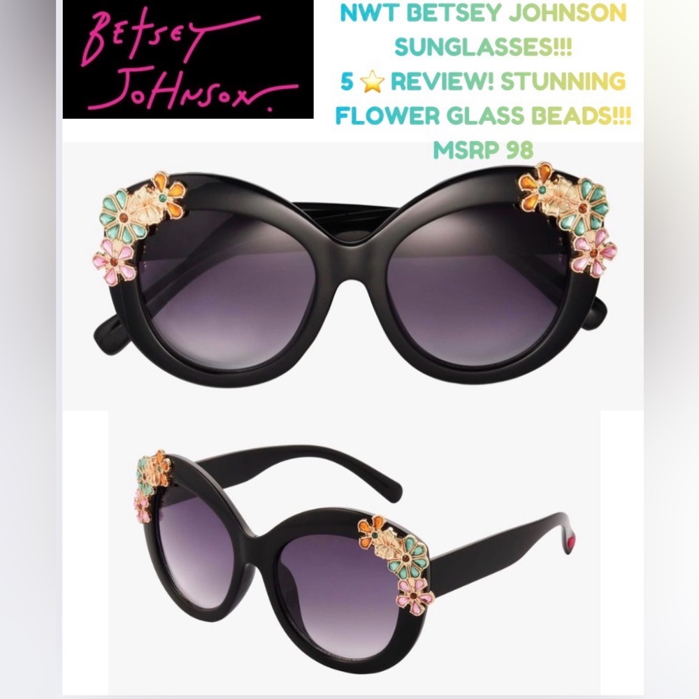 NWT BETSEY JOHNSON SPRING 2026 BLACK FLORAL EMBELLISHED SUNGLASSES!!! - Picture 7 of 7